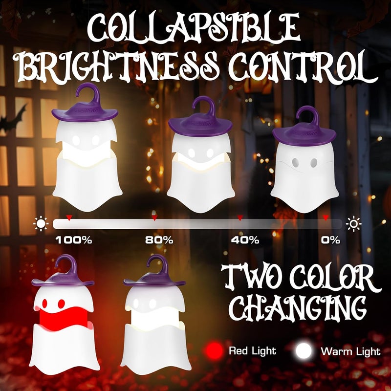 Ever Brite 3-Pack Halloween Hanging Ghost Lights, Collapsible Ghost Camping Lantern, Two Color Changing, Indoor/Outdoor Halloween Spooky Party Decorations, Battery Included - Image 2